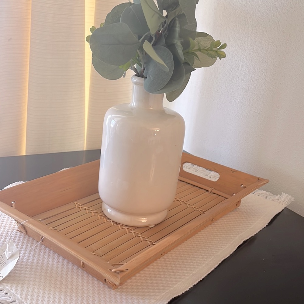 Decorative Wood Bamboo Boho Tray 14x9